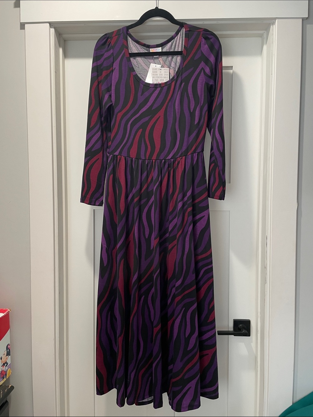 Lularoe Ryane Purple & Magenta Zebra Print Maxi Dress - size medium